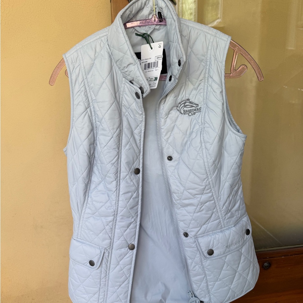 NWT Rare Barbour Women's Quilted sleeveless vest with Logo - Breeze Blue Size 4